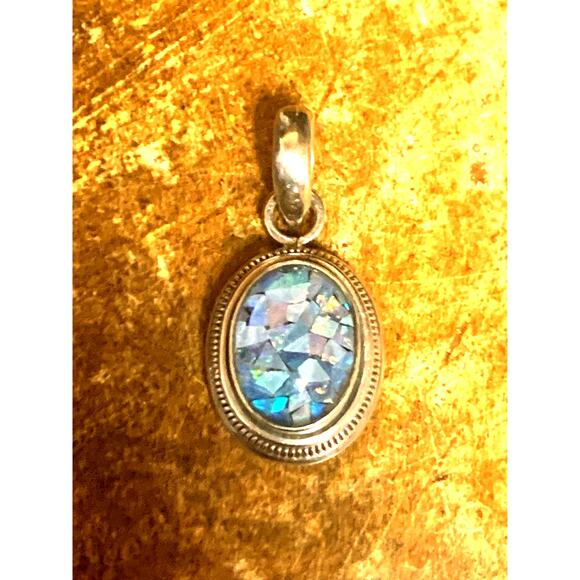 Sterling Silver and Mosaic Opal Pendant - Picture 2 of 5